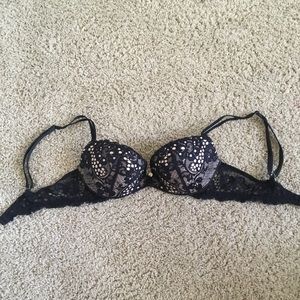Victorias Secret black lace padded demi bra 32B